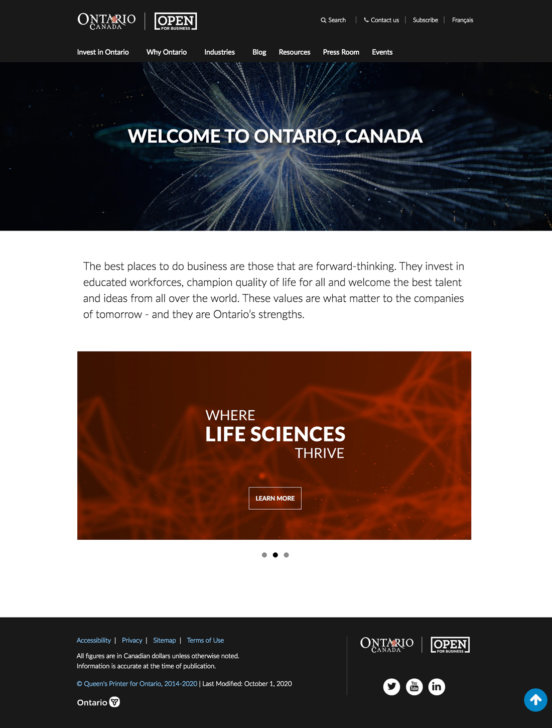 Invest in Ontario homepage